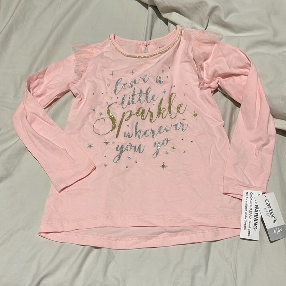carters 6 pale pink ruffled tulle puffed sleeves leave a little sparkle t shirt